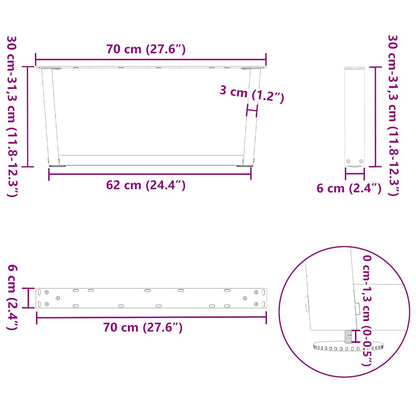 vidaXL Pieds de table basse en V 2 pcs Acier brut 70x(30-31,3) cm Acier