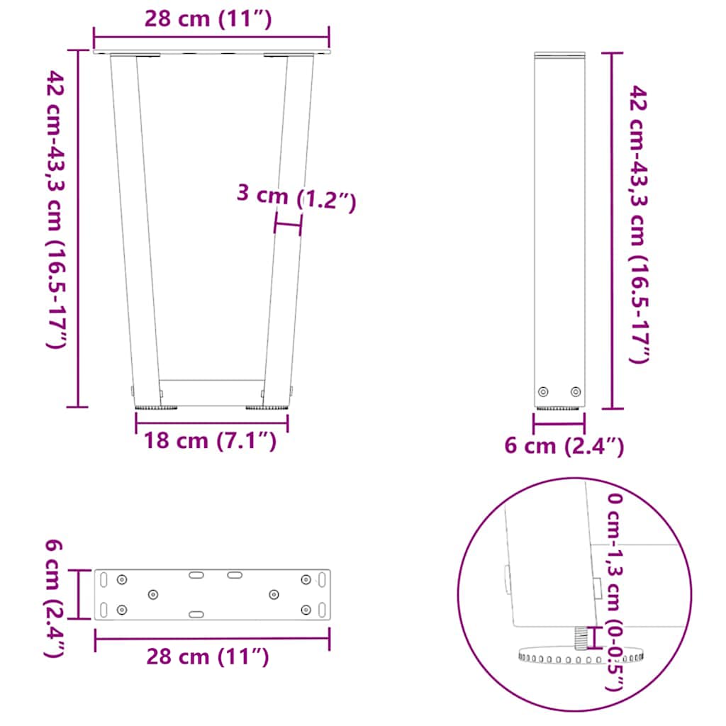 vidaXL Couchtischbeine V-Form 2 Stück Weiß 28x(42-43,3) cm Stahl