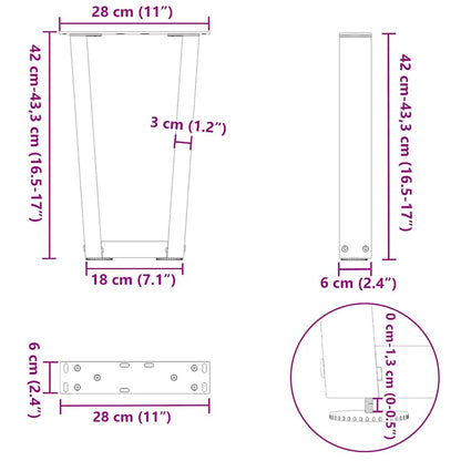 vidaXL Couchtischbeine V-Form 2 Stück Weiß 28x(42-43,3) cm Stahl