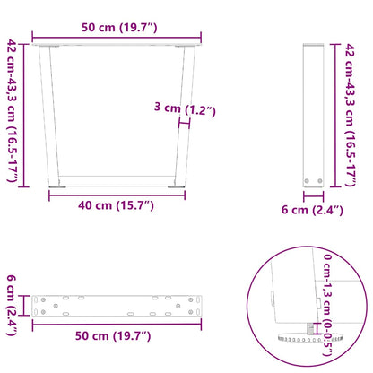 vidaXL Couchtischbeine V-Form 2 Stück Naturstahl 50x(42-43,3) cm Stahl