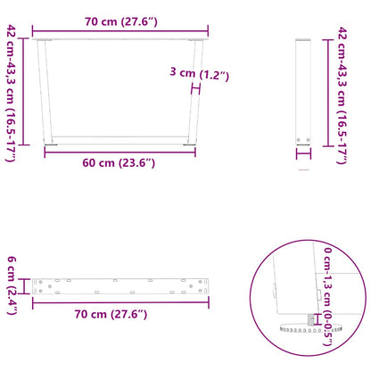 vidaXL Couchtischbeine V-Form 2 Stück Schwarz 70x(42-43,3) cm Stahl