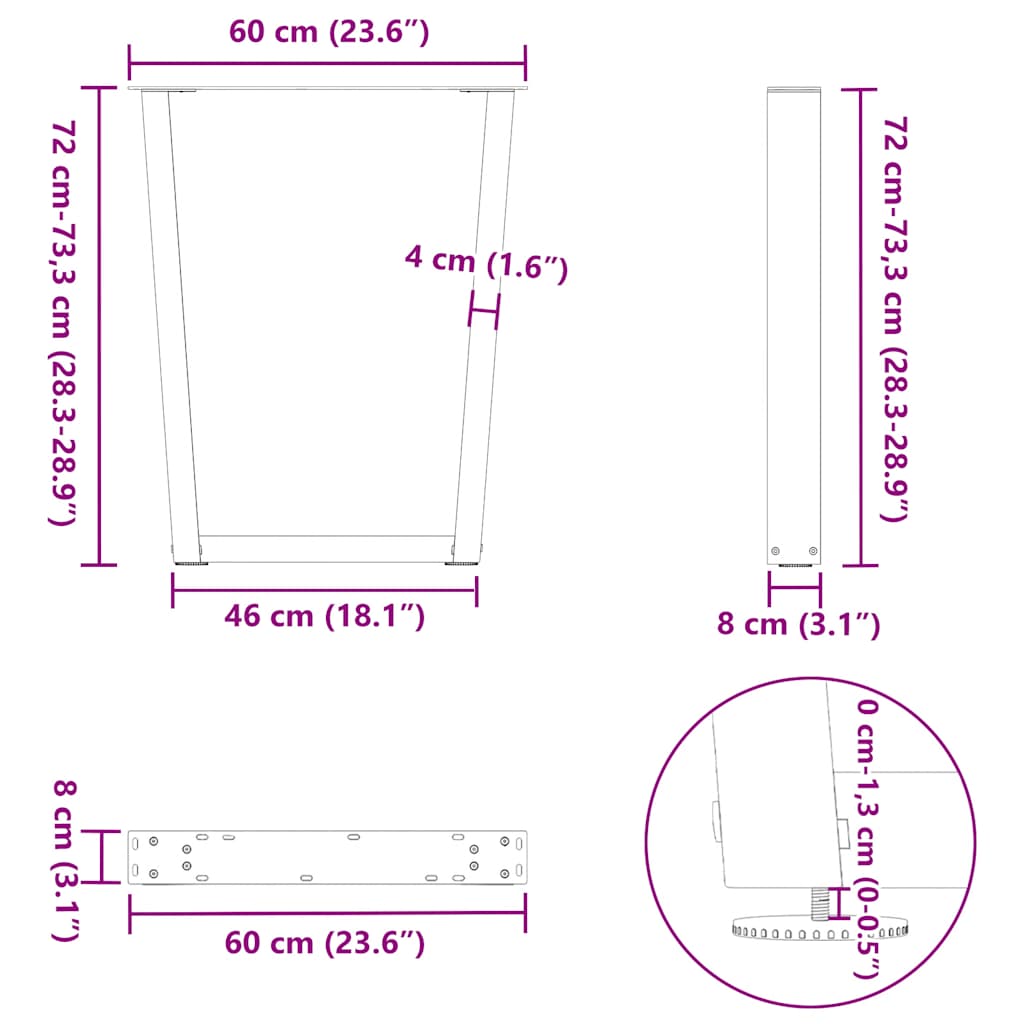 vidaXL Esstischbeine V-Form 2 Stück Weiß 60x(72-73,3) cm Stahl