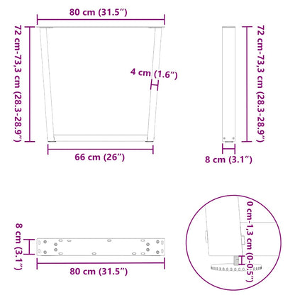 vidaXL Esstischbeine V-Form 2 Stück Schwarz 80x(72-73,3) cm Stahl