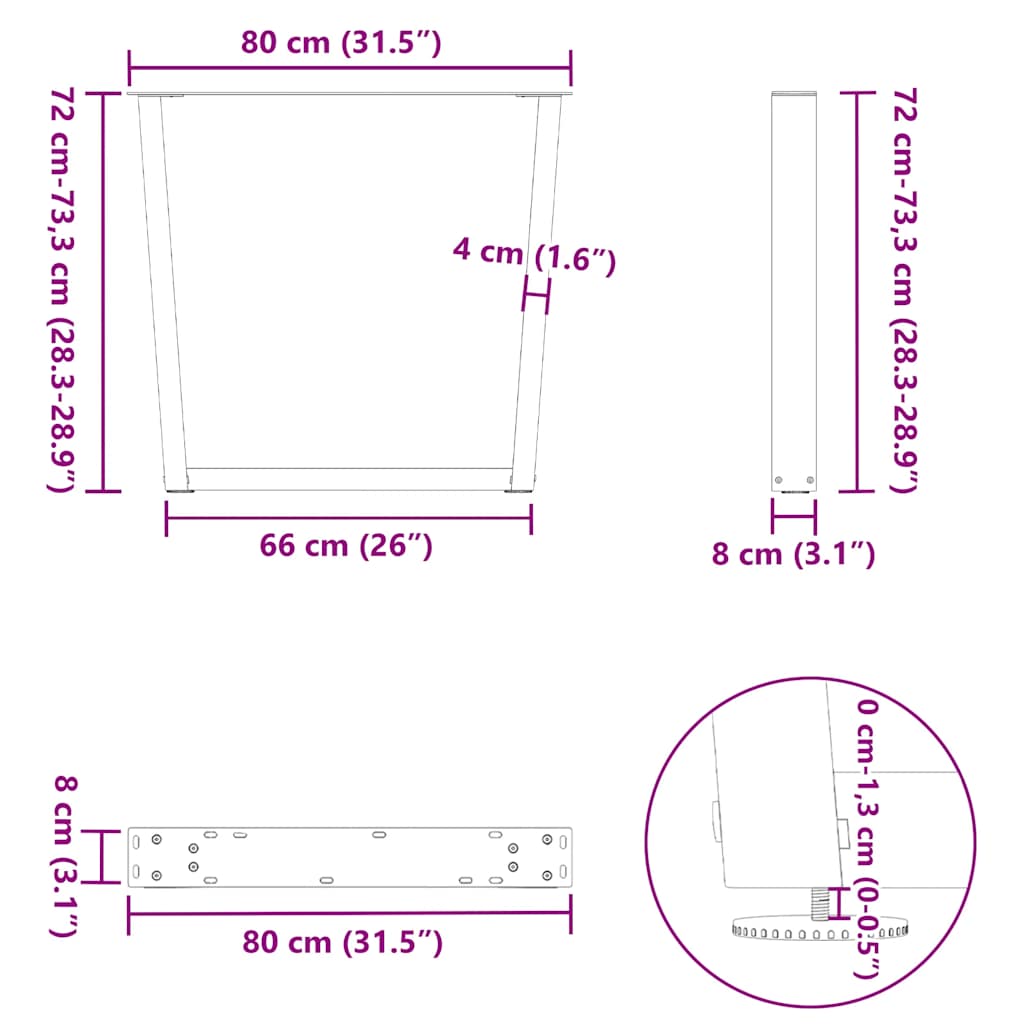 Esstischbeine V-Form 2 Stück Naturstahl 80x(72-73,3) cm Stahl