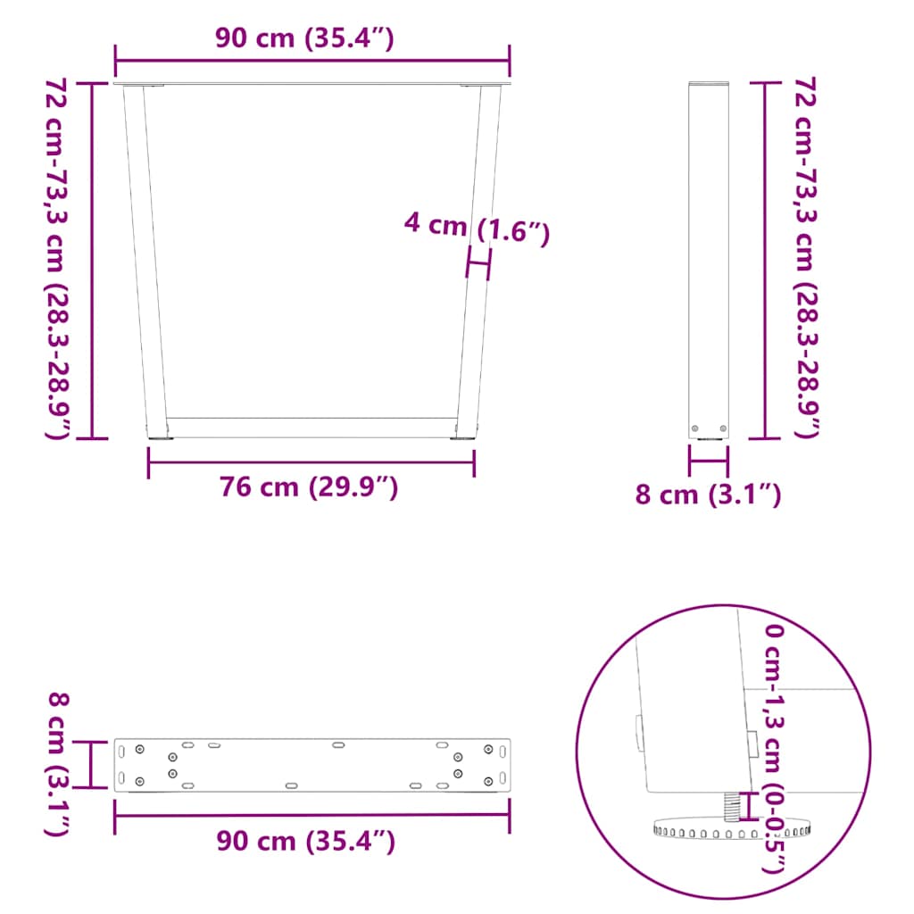 vidaXL Esstischbeine V-Form 2 Stück Weiß 90x(72-73,3) cm Stahl