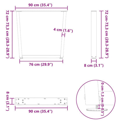 vidaXL Esstischbeine V-Form 2 Stück Weiß 90x(72-73,3) cm Stahl