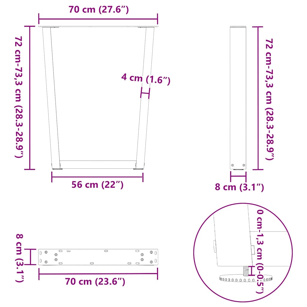 vidaXL Esstisch Beine V-Form 3 Stück Weiß 70x(72-73,3) cm Stahl