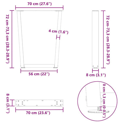 vidaXL Esstischbeine V-Form 3 Stück Naturstahl 70x(72-73,3) cm Stahl