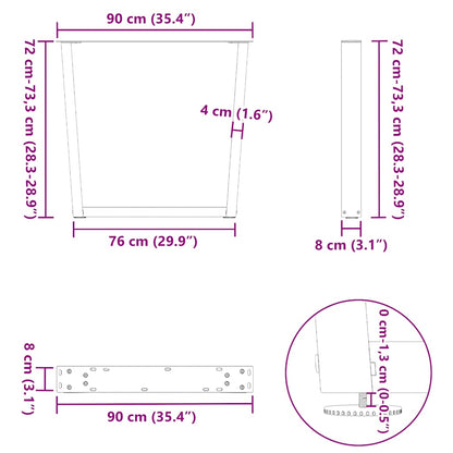 vidaXL Esstischbeine V-Form 3 Stück Weiß 90x(72-73,3) cm Stahl