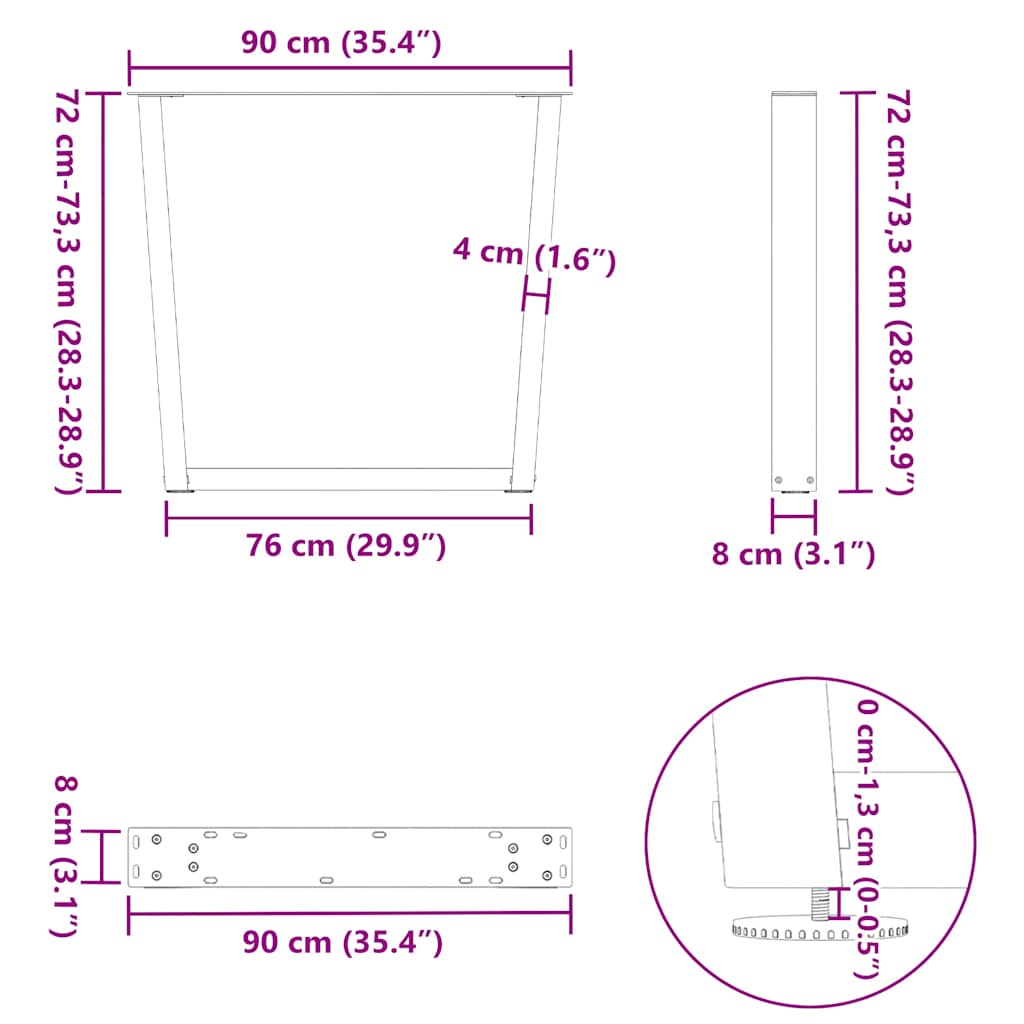 vidaXL Esstisch Beine V-Form 3 Stück Naturstahl 90x(72-73,3) cm Stahl