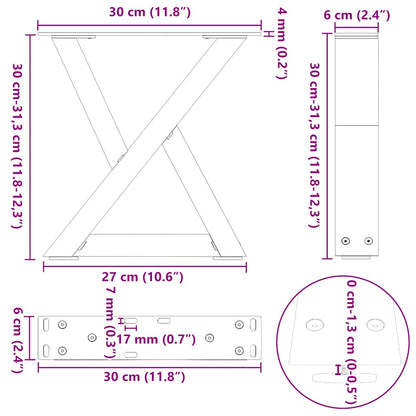 vidaXL Couchtischbeine 2 Stk. Naturstahl 30x(30-31,3) cm Stahl
