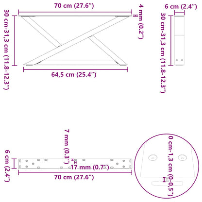 vidaXL Couchtischbeine 2 Stk. Anthrazit 70x(30-31,3) cm Stahl