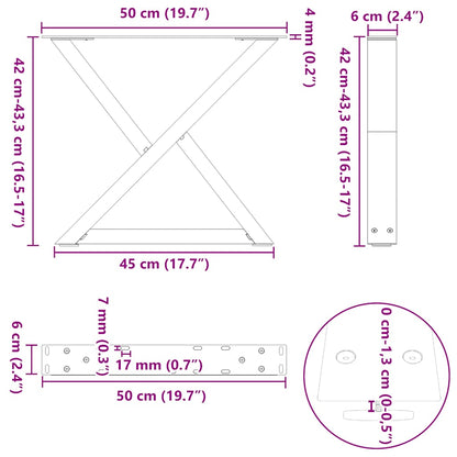 vidaXL Couchtischbeine 2 Stk. Naturstahl 50x(42-43,3) cm Stahl