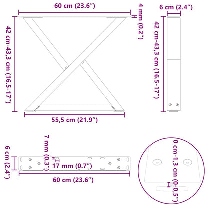 vidaXL Couchtischbeine 2 Stk. Anthrazit 60x(42-43,3) cm Stahl