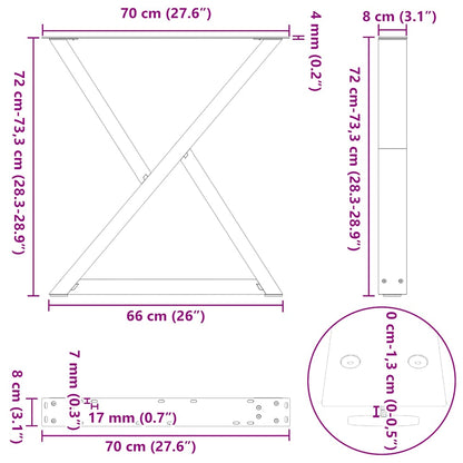 vidaXL Esstisch Beine 2 Stück Naturstahl 70x(72-73,3) cm Stahl