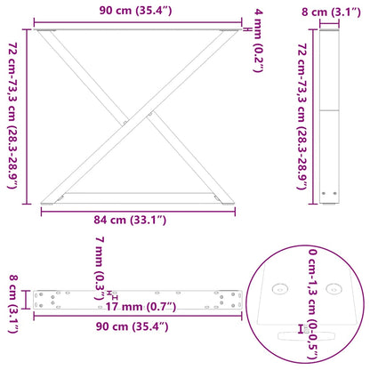 vidaXL Esstisch Beine 2 Stück Schwarz 90x(72-73,3) cm Stahl