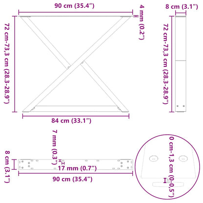vidaXL Esstisch Beine 2 Stück Naturstahl 90x(72-73,3) cm Stahl