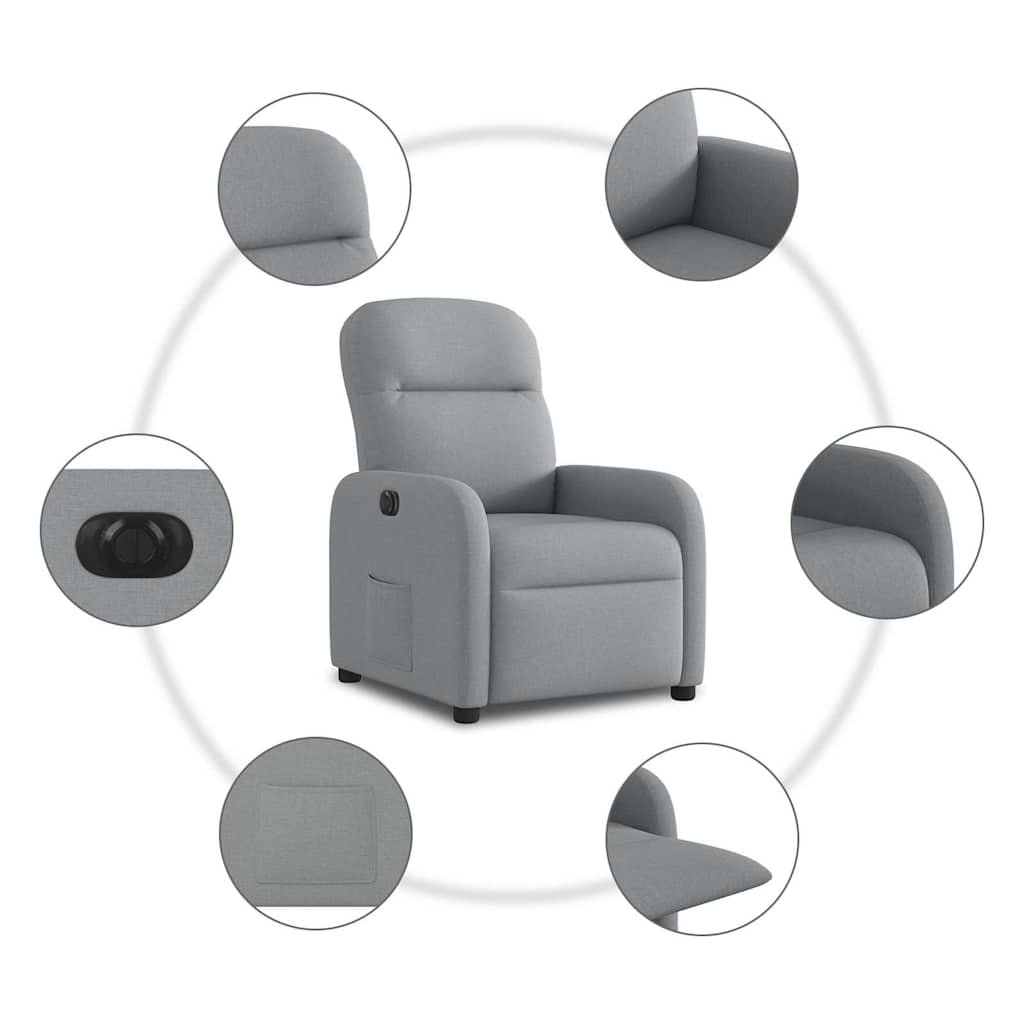 vidaXL Fauteuil relax électrique Gris clair Tissu