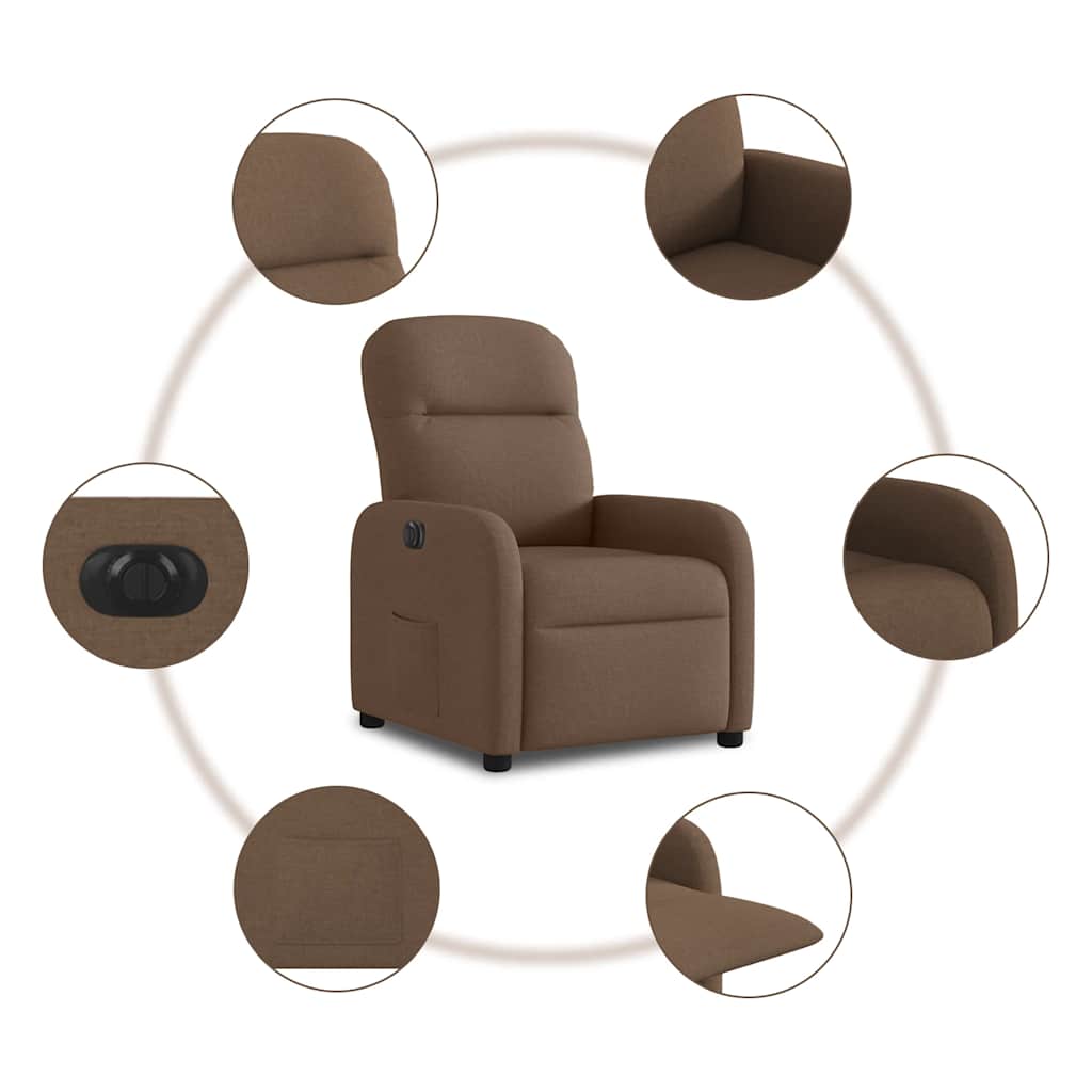 vidaXL Fauteuil de Relaxation Électrique Marron Tissu