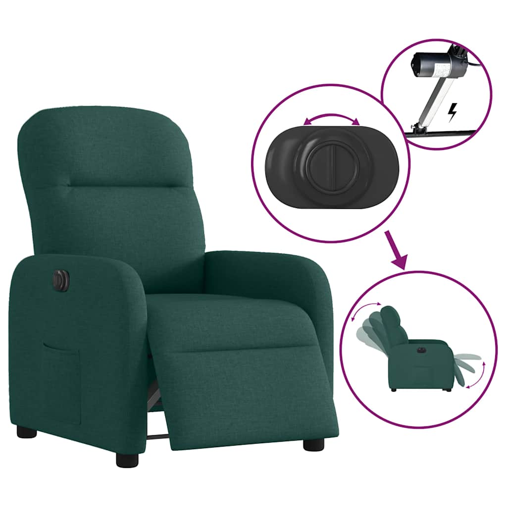 vidaXL Fauteuil relax électrique Vert foncé Tissu