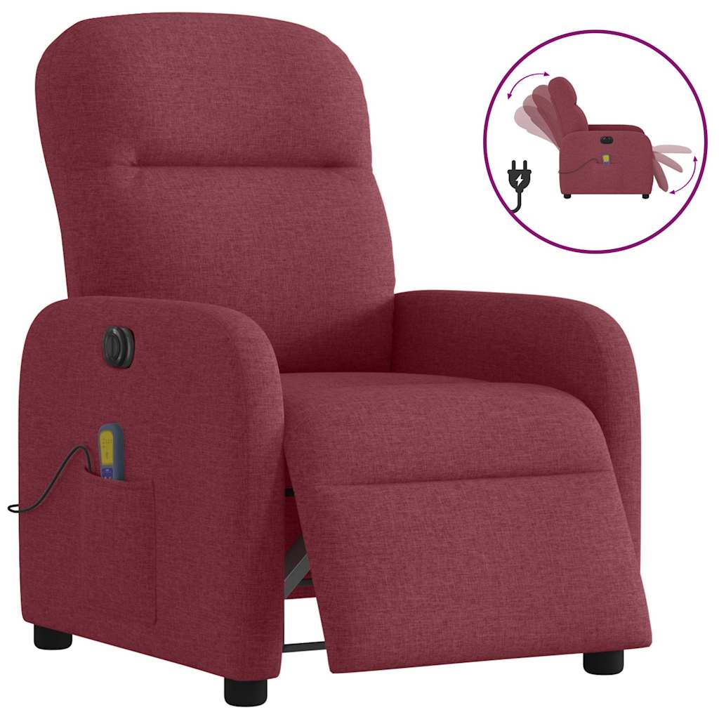 vidaXL Fauteuil de massage électrique en tissu rouge bordeaux