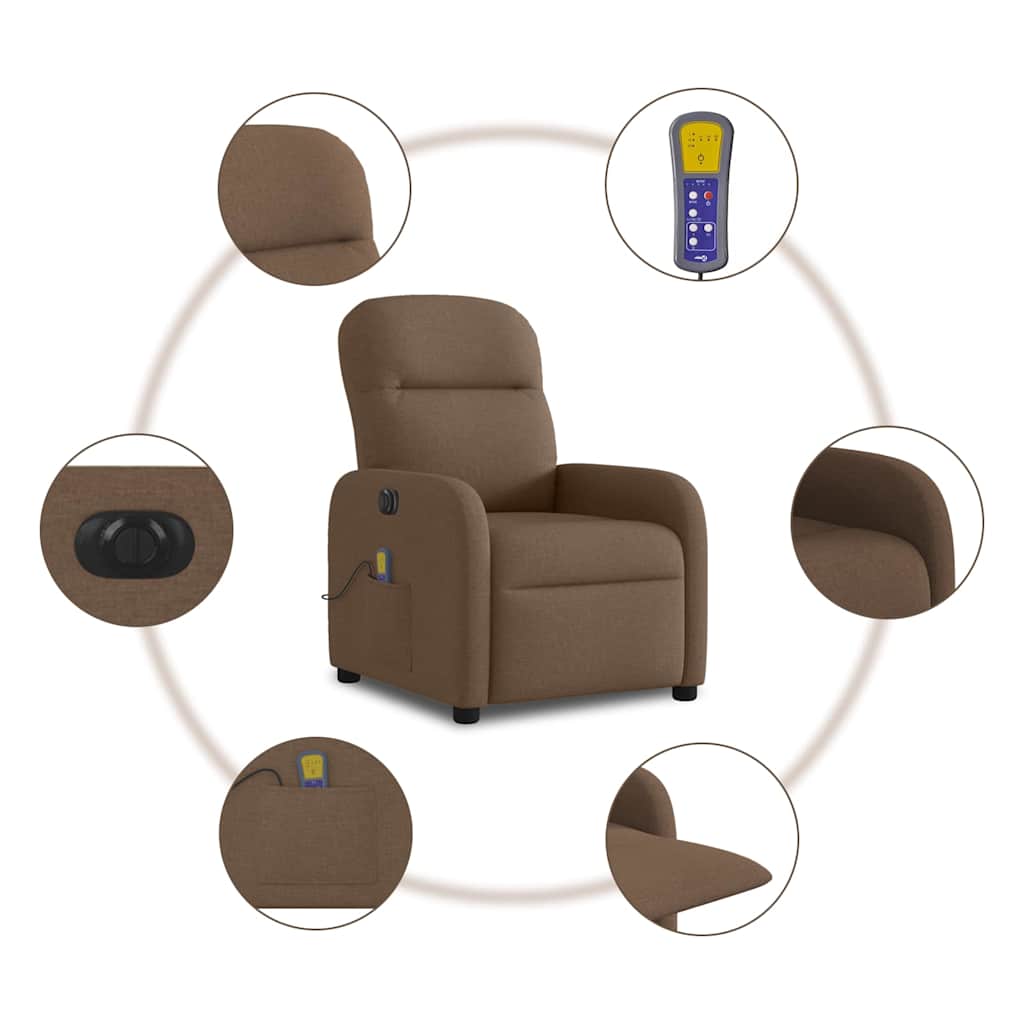 vidaXL Fauteuil de massage électrique marron en tissu