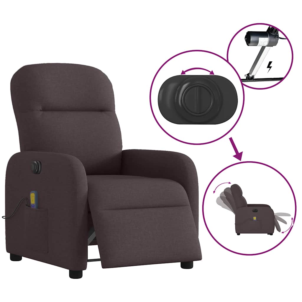 vidaXL Fauteuil de massage électrique marron foncé en tissu