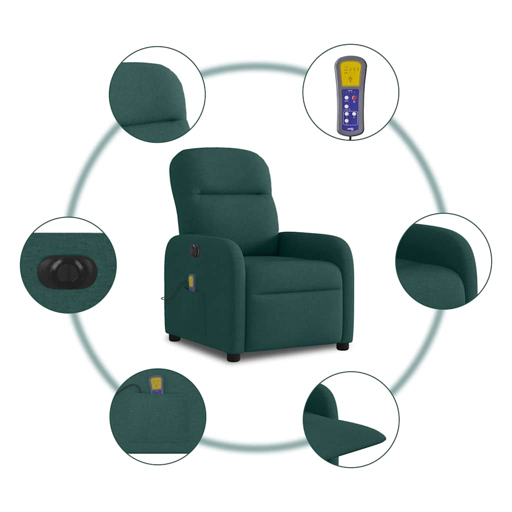 vidaXL Massagesessel Elektrisch Dunkelgrün Stoff