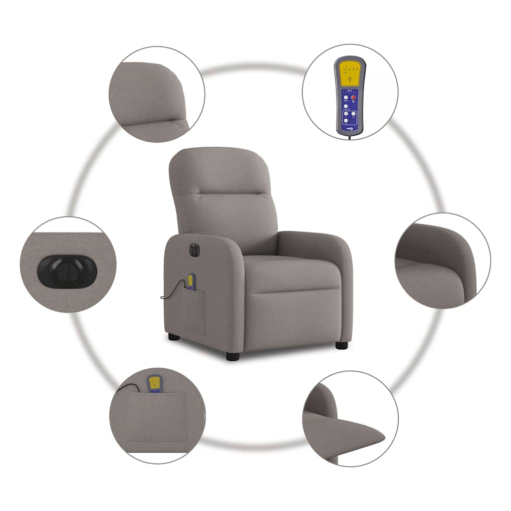 vidaXL Fauteuil de massage électrique en tissu taupe