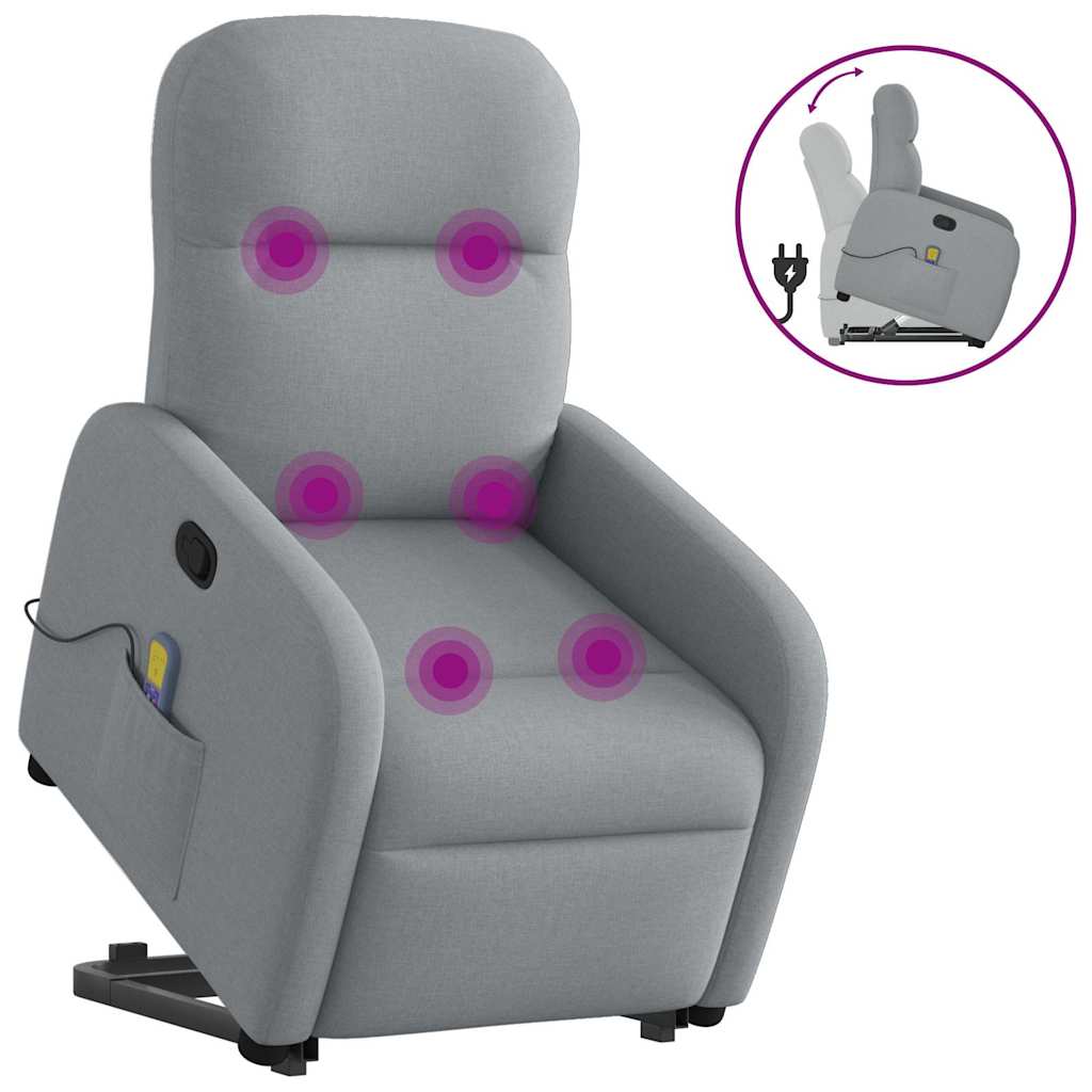 vidaXL Massagesessel mit Aufstehhilfe Hellgrau Stoff