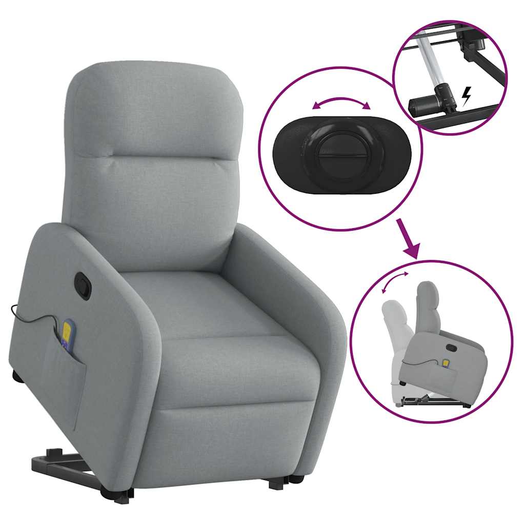vidaXL Massagesessel mit Aufstehhilfe Hellgrau Stoff