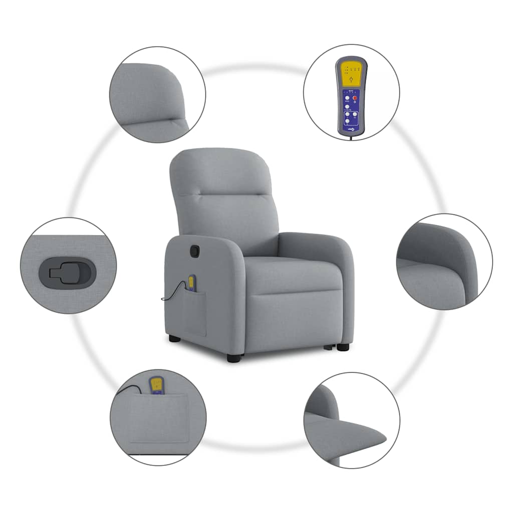 vidaXL Massagesessel mit Aufstehhilfe Hellgrau Stoff