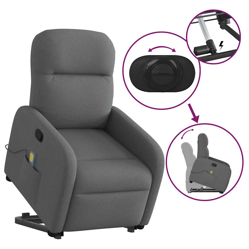 vidaXL Fauteuil de massage releveur gris foncé en tissu