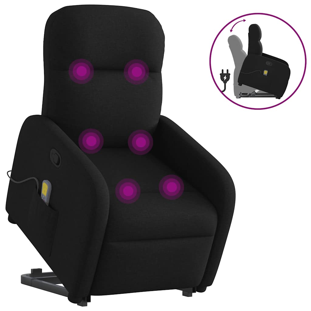 vidaXL Fauteuil de massage inclinable et releveur en tissu noir