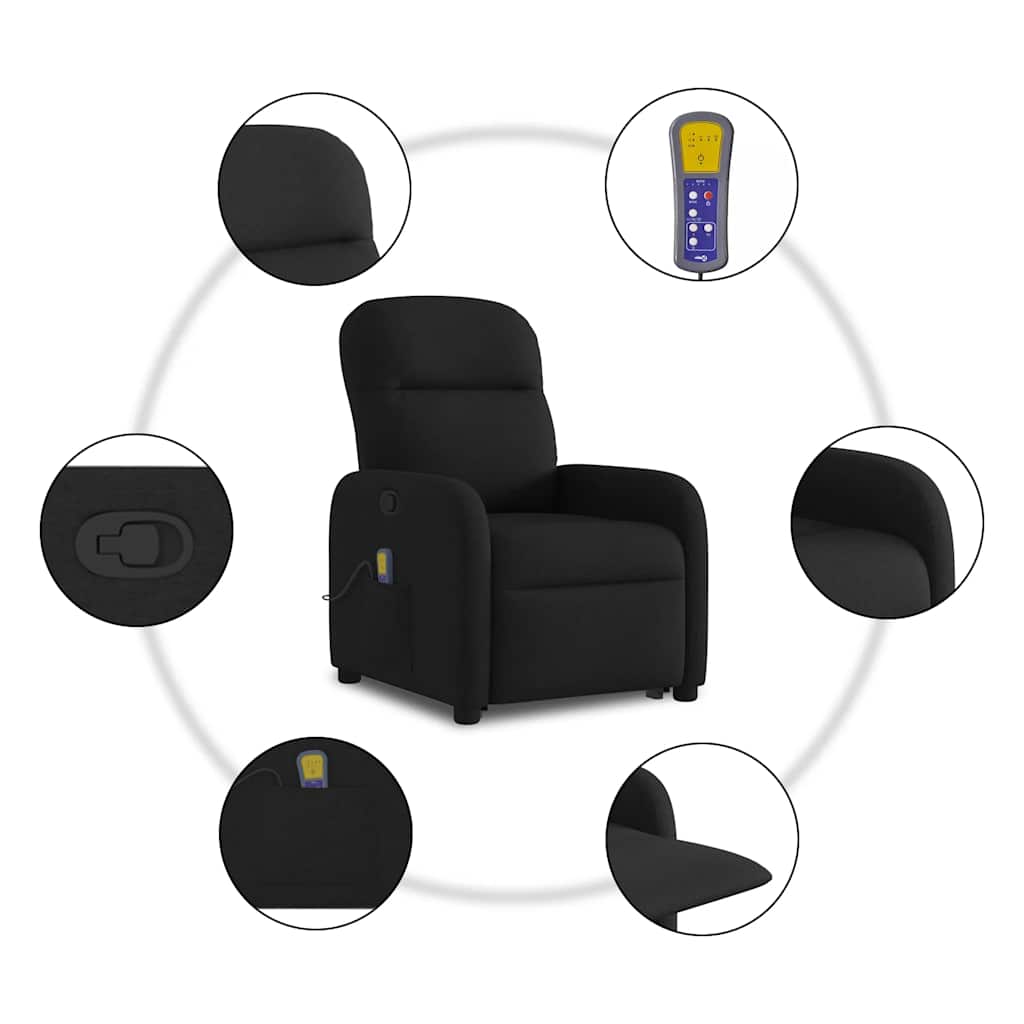 vidaXL Fauteuil de massage inclinable et releveur en tissu noir