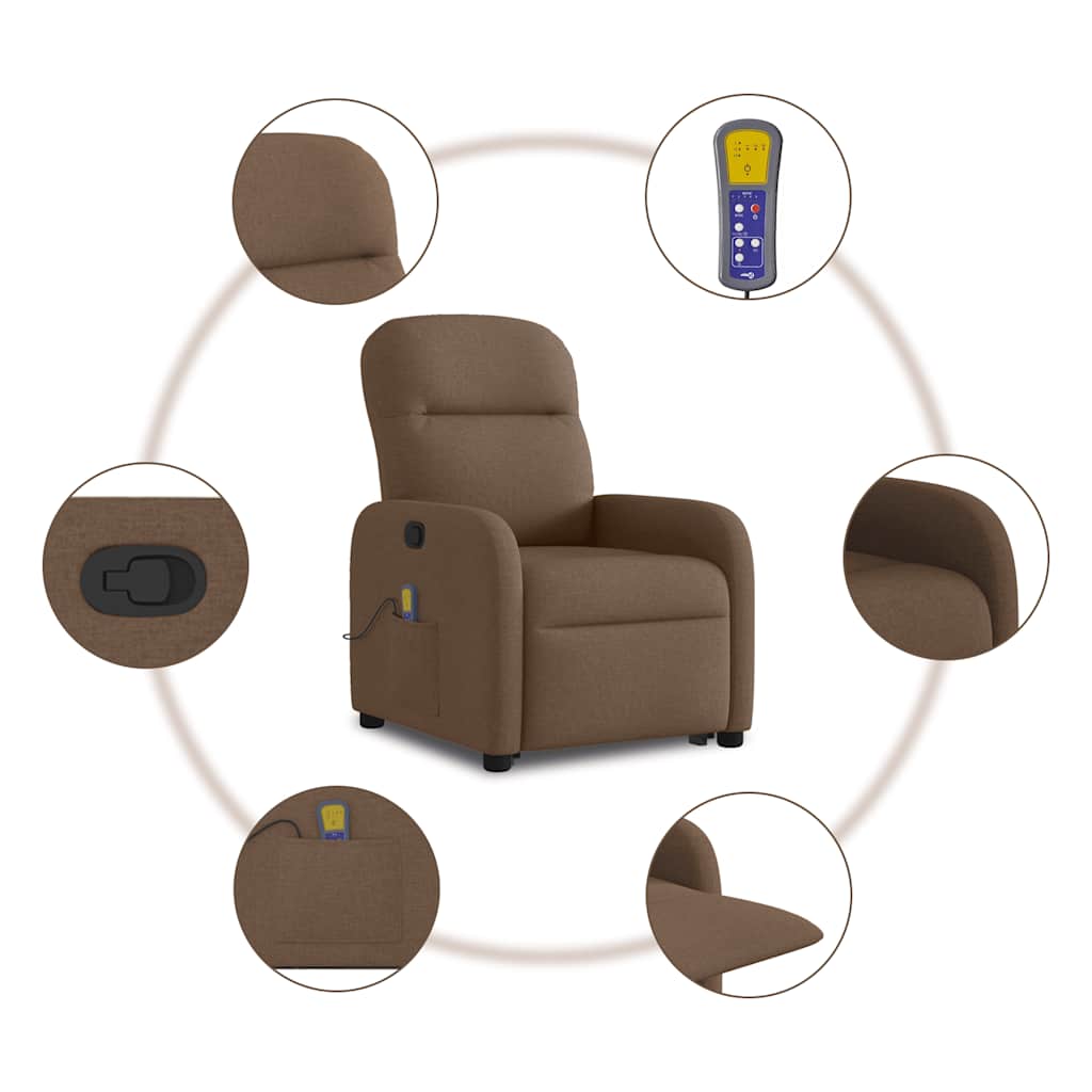 vidaXL Fauteuil de massage releveur tissu marron