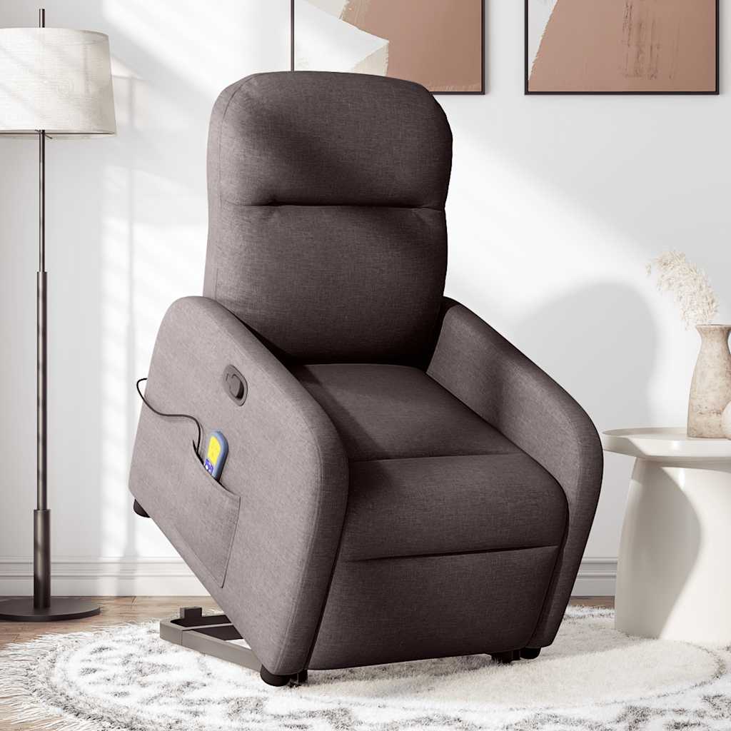 vidaXL Massagesessel mit Aufstehhilfe Dunkelbraun Stoff