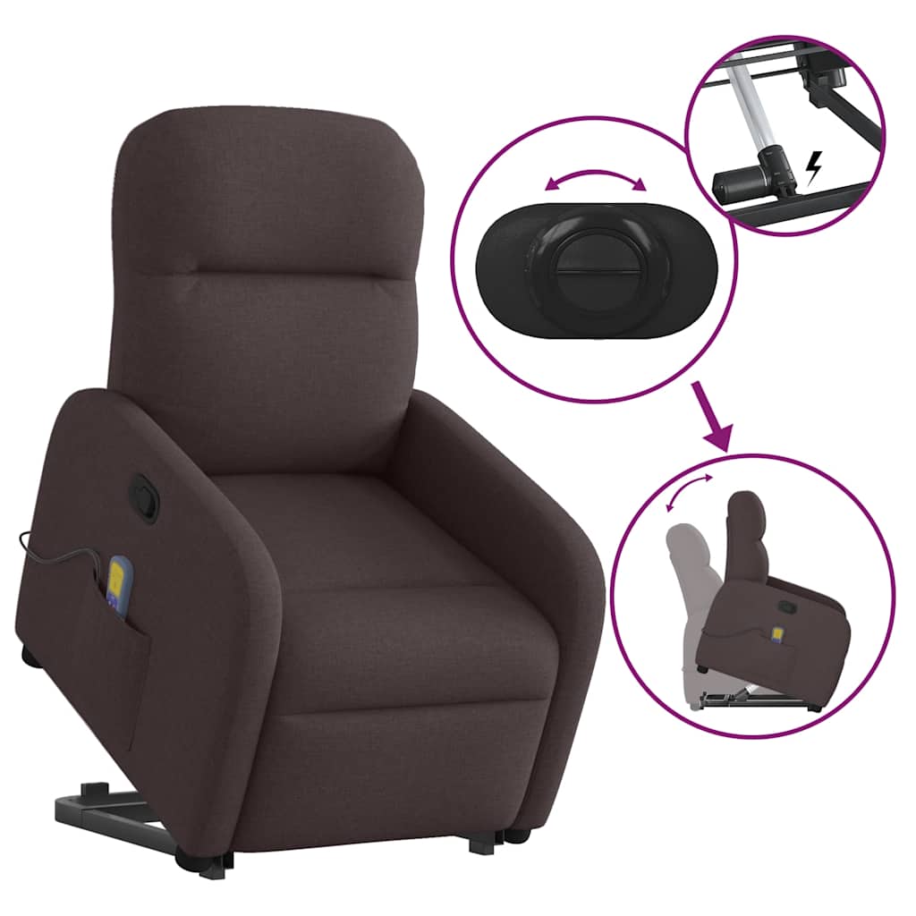vidaXL Massagesessel mit Aufstehhilfe Dunkelbraun Stoff