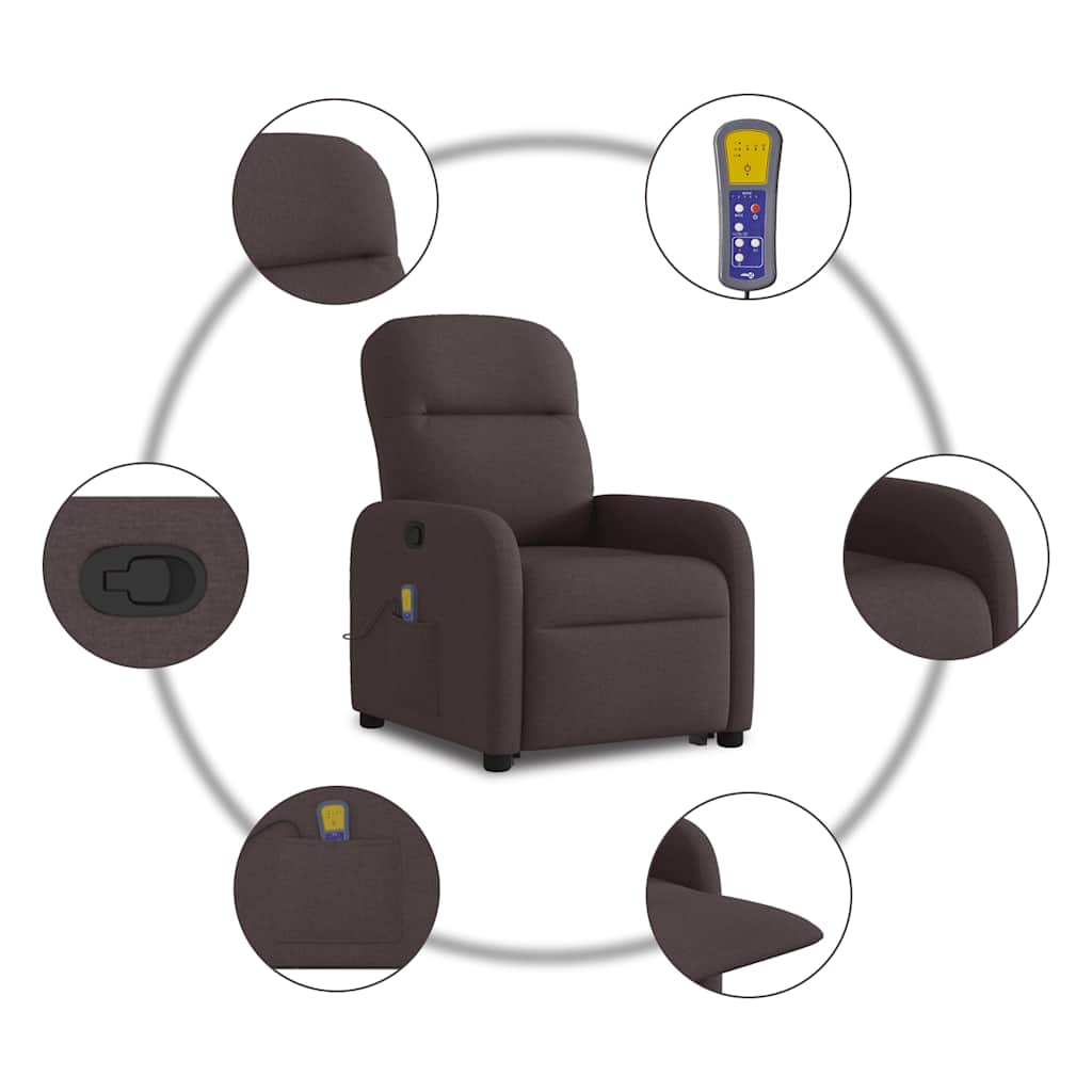 vidaXL Massagesessel mit Aufstehhilfe Dunkelbraun Stoff