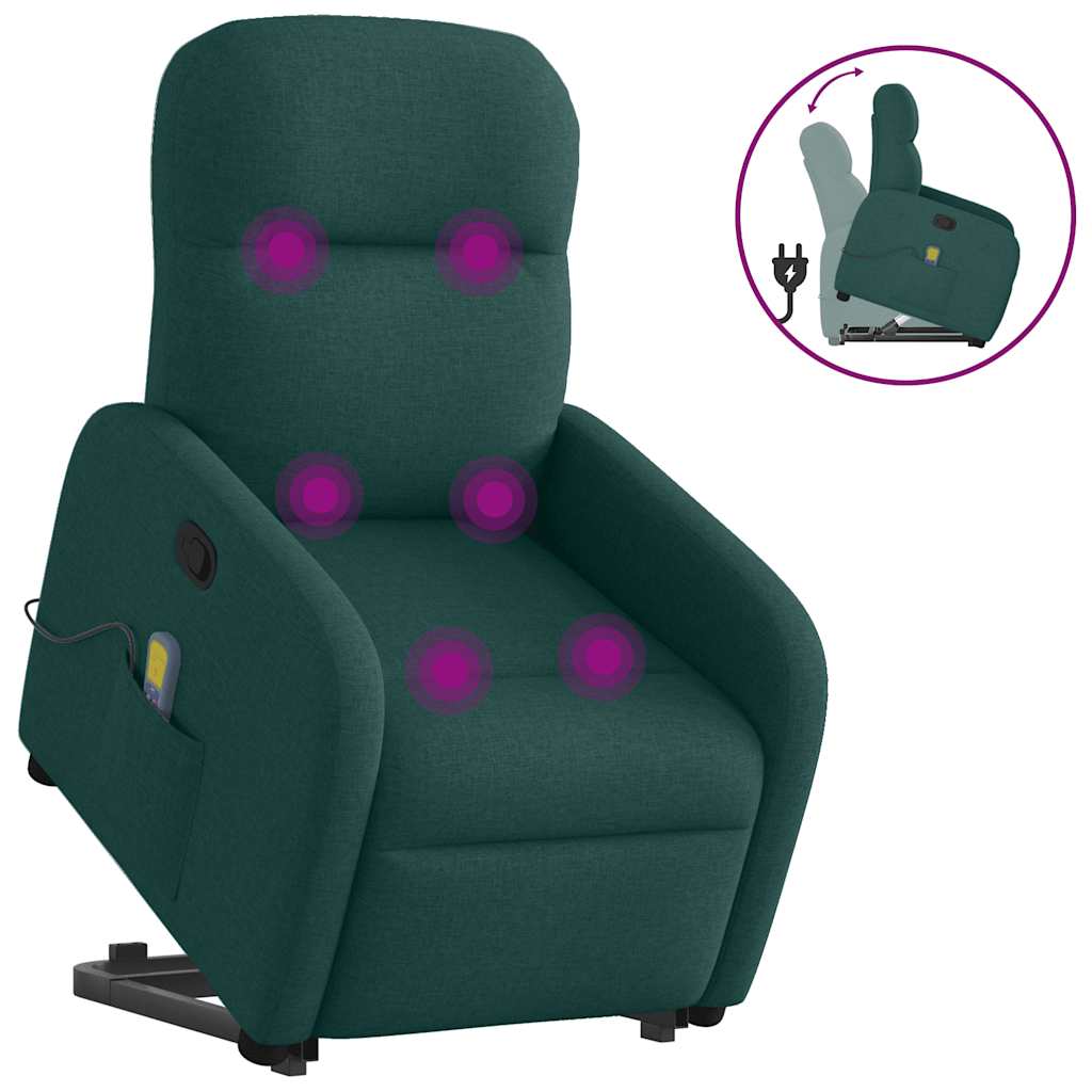 vidaXL Fauteuil de massage releveur Vert foncé Tissu