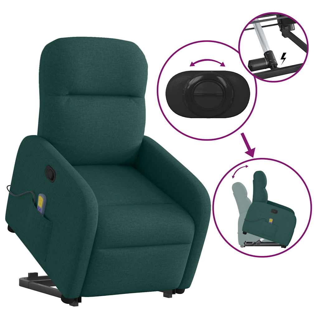 vidaXL Fauteuil de massage releveur Vert foncé Tissu