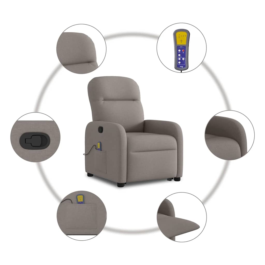 Fauteuil de massage releveur taupe en tissu vidaXL