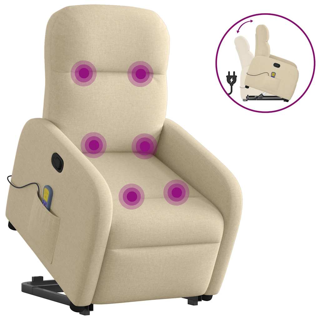 Fauteuil de massage releveur crème en tissu vidaXL