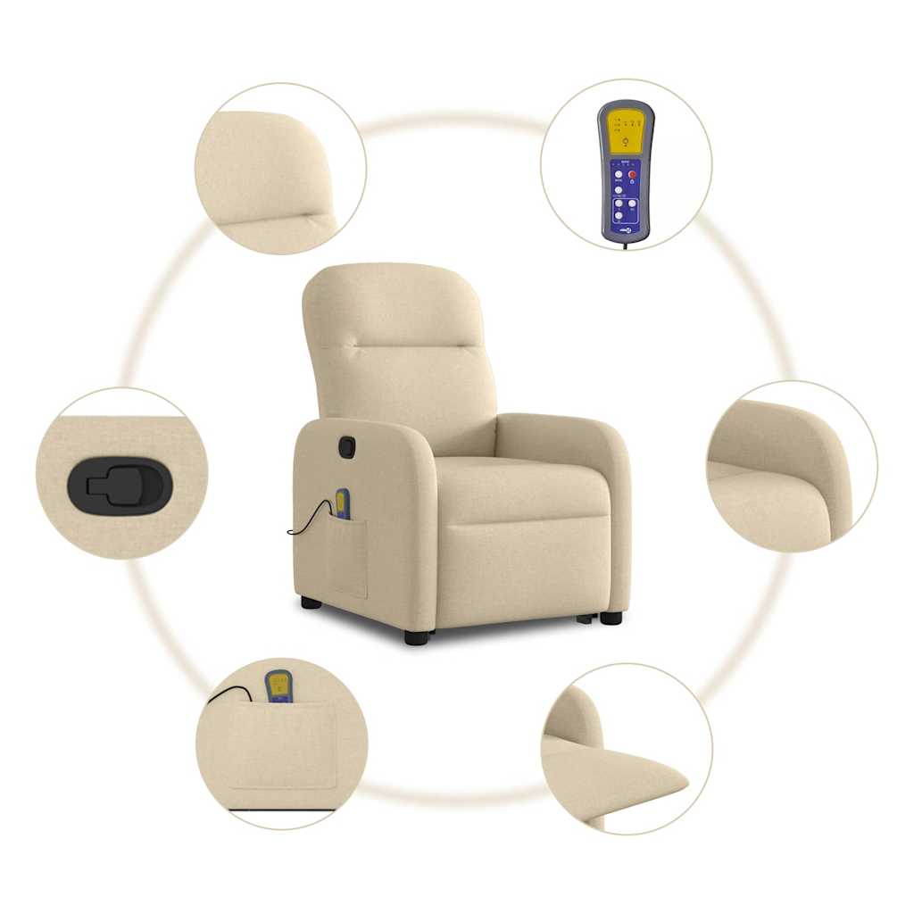 Fauteuil de massage releveur crème en tissu vidaXL