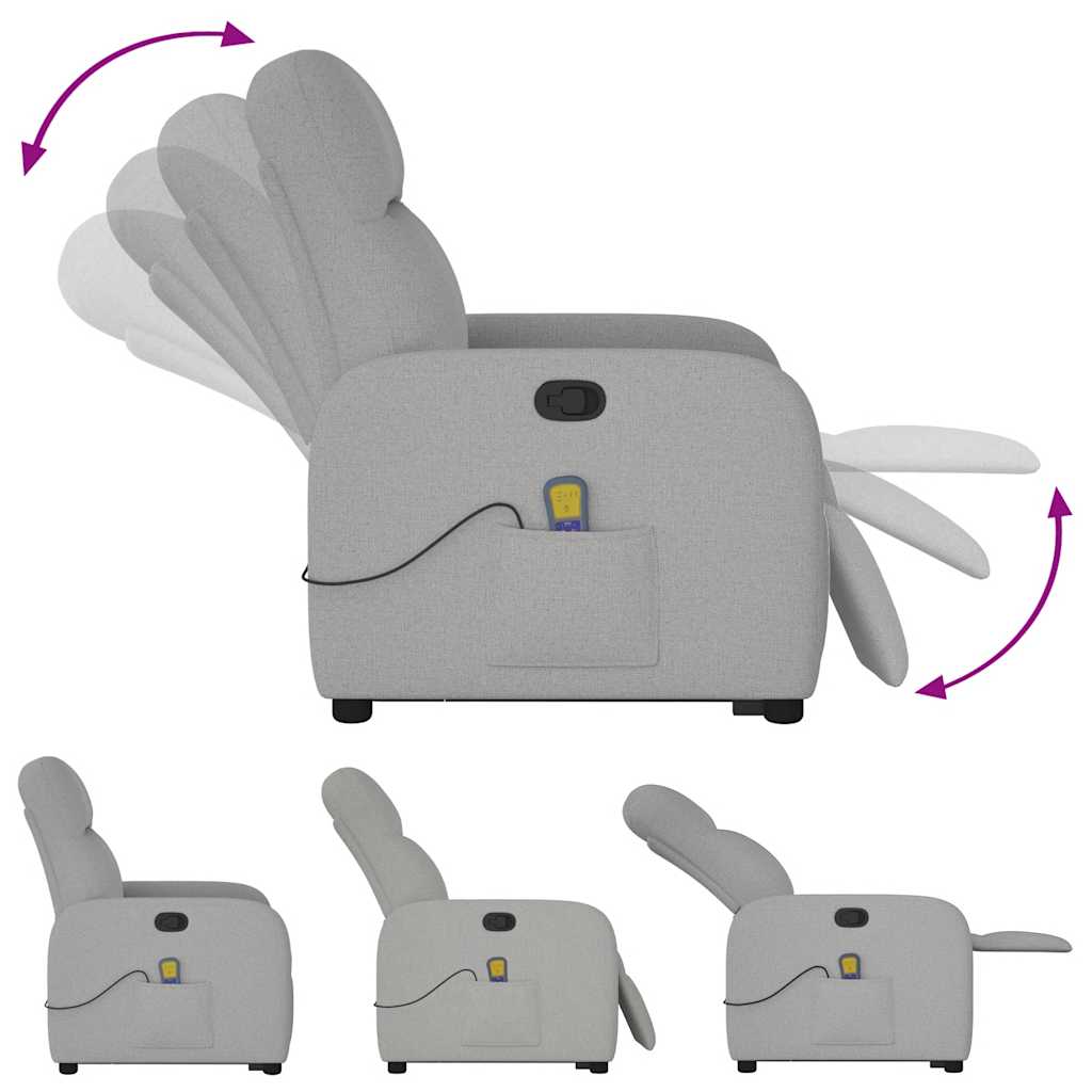 vidaXL Fauteuil de massage inclinable et releveur en tissu gris nuage