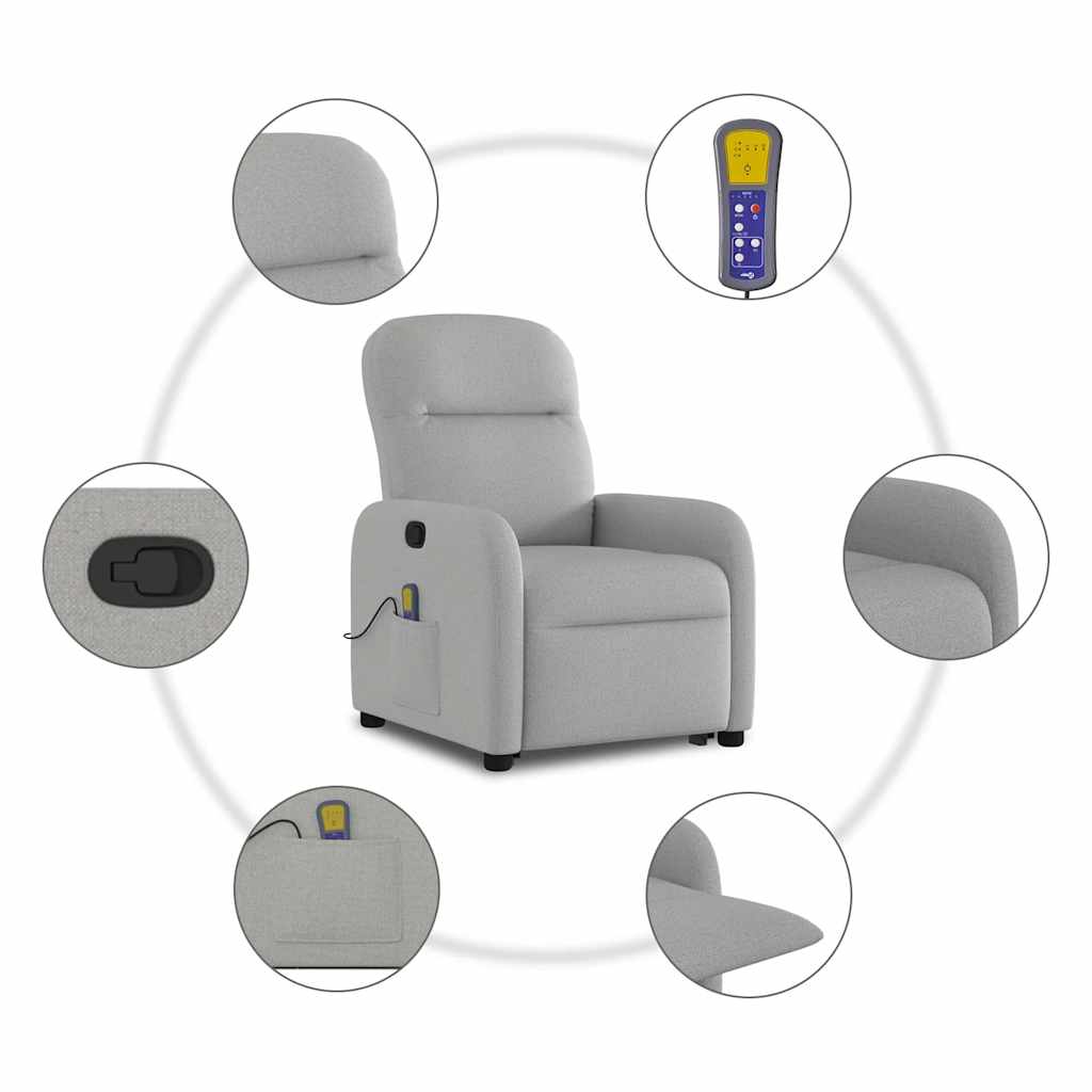 vidaXL Fauteuil de massage inclinable et releveur en tissu gris nuage