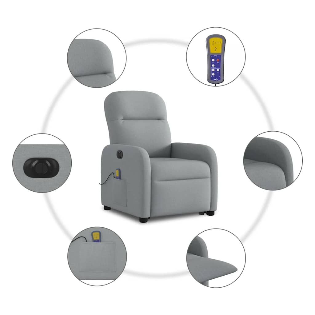 vidaXL Fauteuil de massage électrique releveur gris clair en tissu