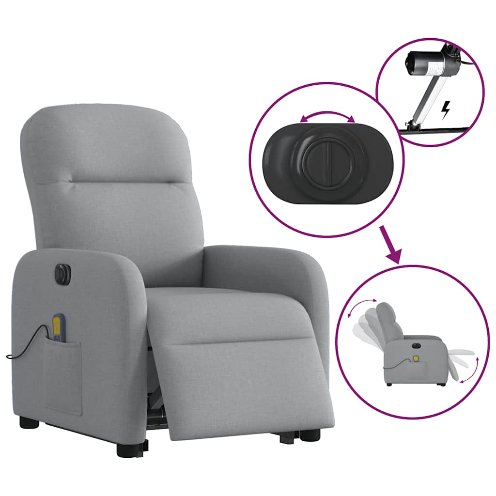vidaXL Fauteuil de massage électrique releveur gris clair en tissu