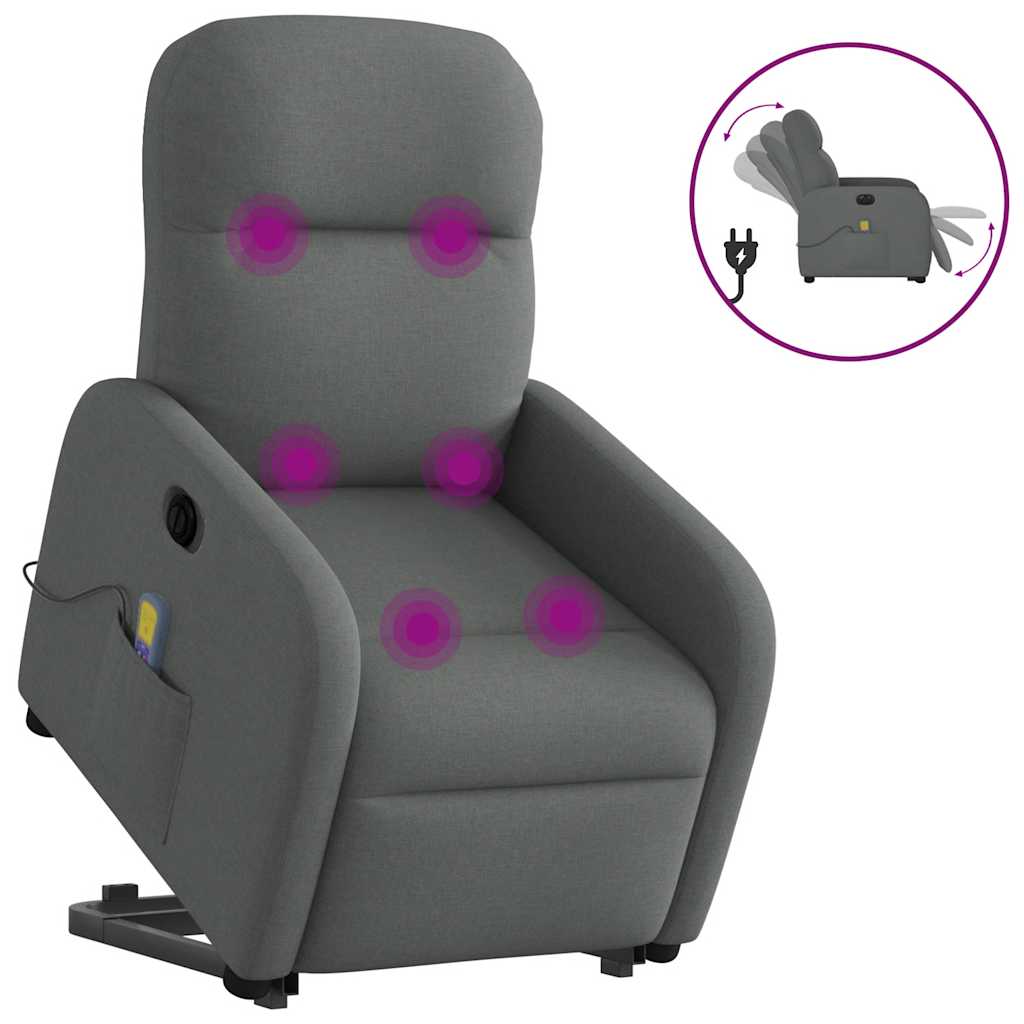 vidaXL Fauteuil de massage électrique releveur en tissu gris foncé