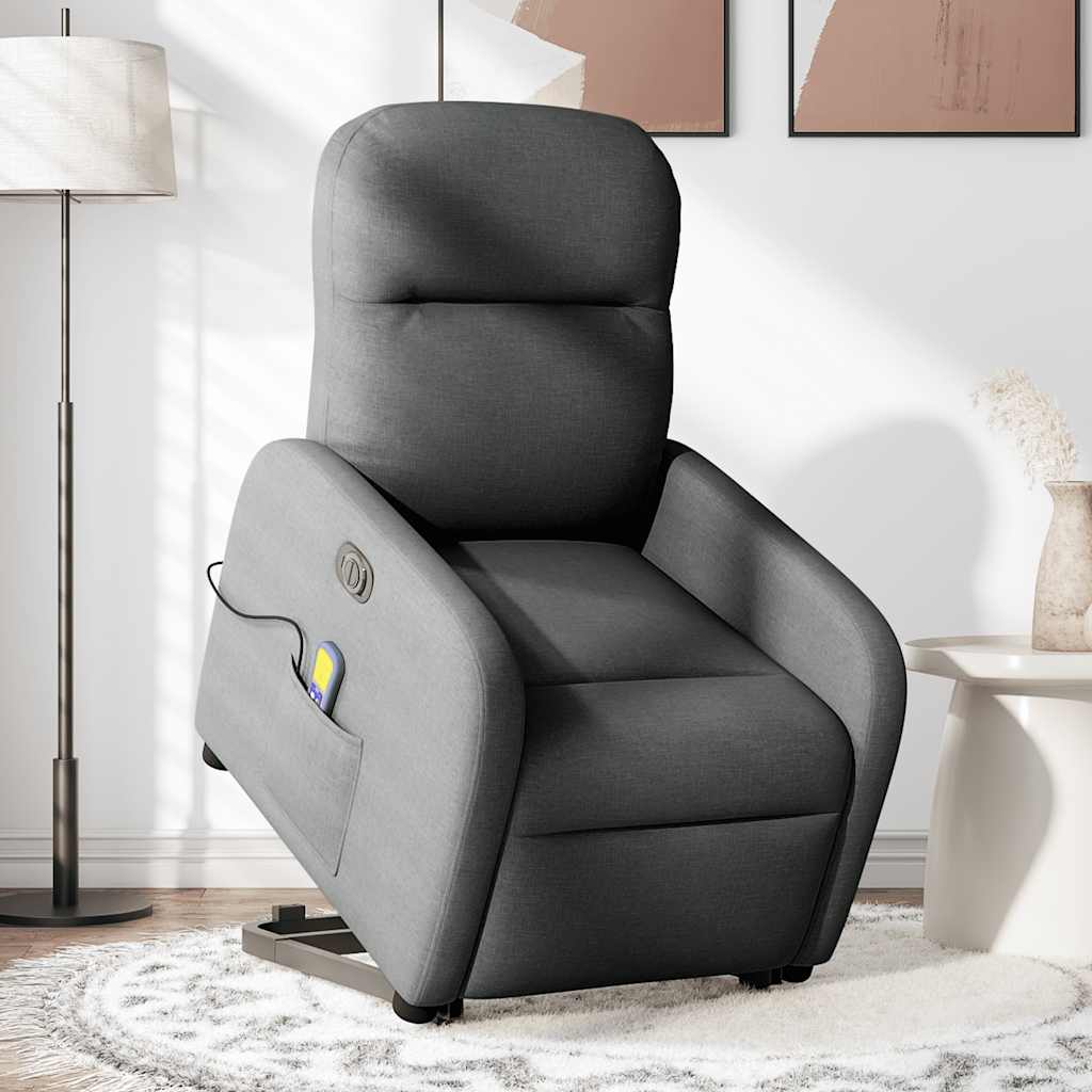 vidaXL Fauteuil de massage électrique releveur en tissu gris foncé